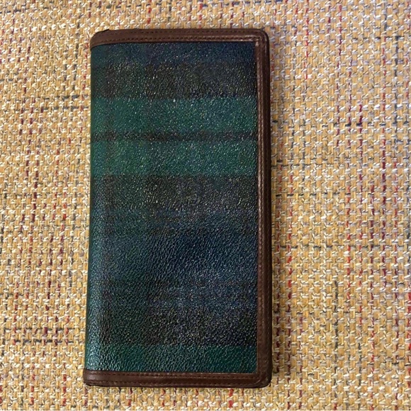RALPH LAUREN Blue Green Black Watch Plaid Long Bifold Wallet Coin Section VTG - Picture 1 of 16